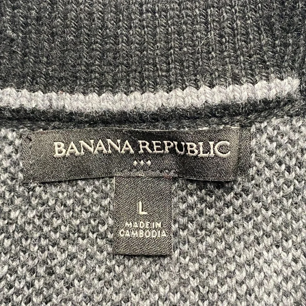 Banana Republic Sweater Mens Large Gray Plaid Shawl‎ Collar Pullover Tight-Knit